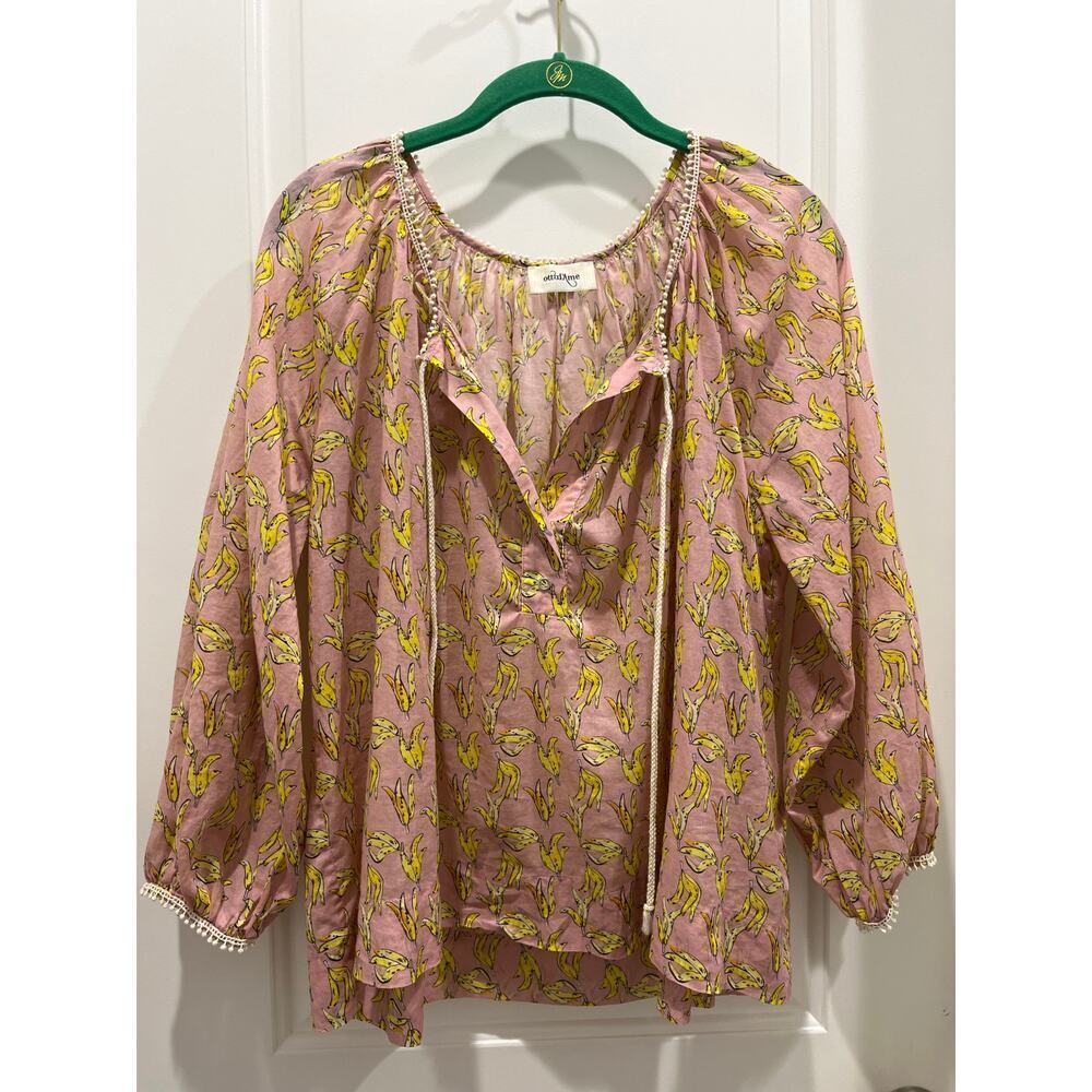 Ottod’Ame Banana Pink & Yellow Peasant Blouse Sz 4